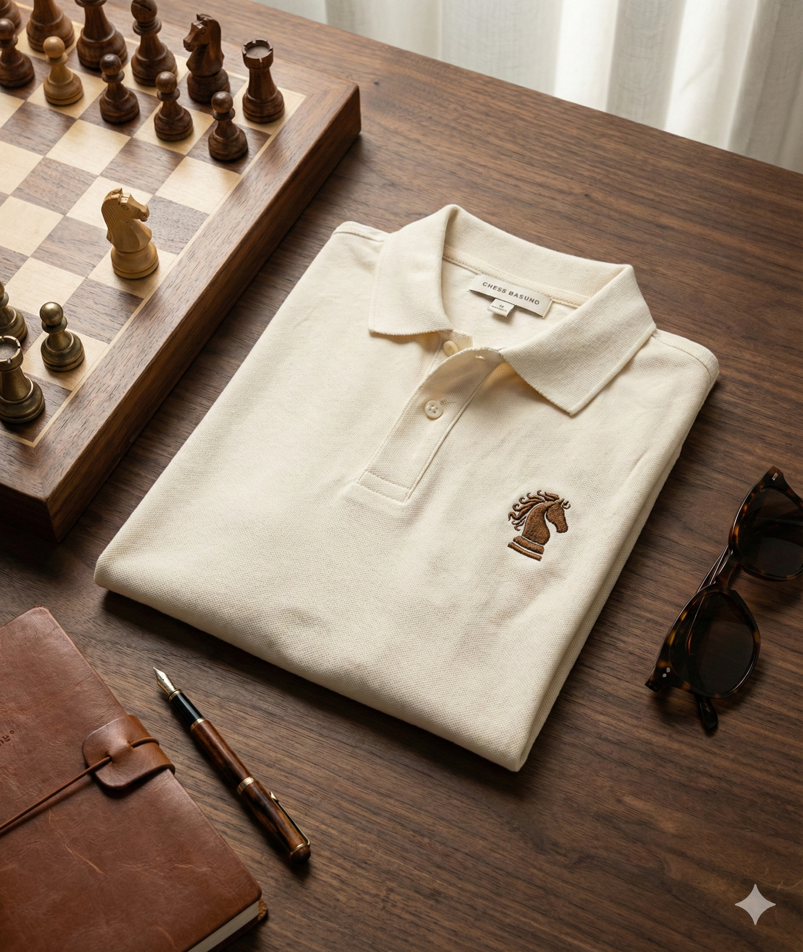 Polo Crème Check Mate avec broderie Bronze